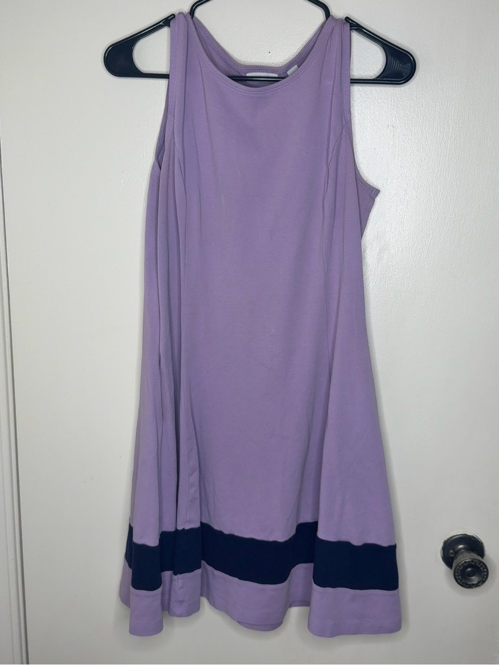 New York & Company Lavender Fit & Flare Dress Size L Pockets Contrast Hem